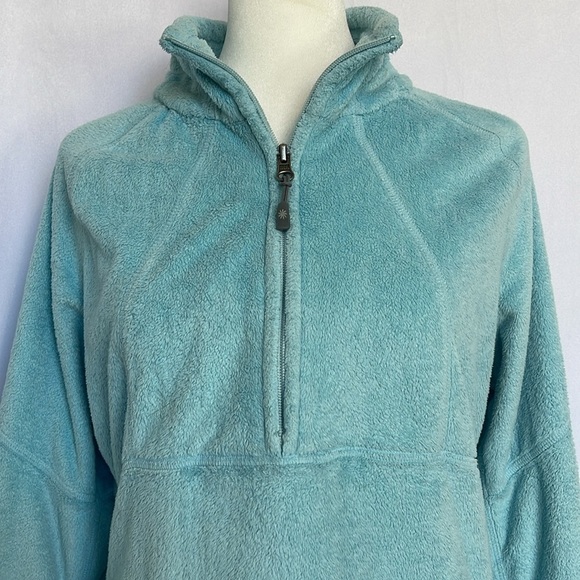 Athleta Teddy Bear Teal Sherpa Pullover 1/4 Zip Sweater Jacket Size M Fuzzy Warm - Picture 2 of 11